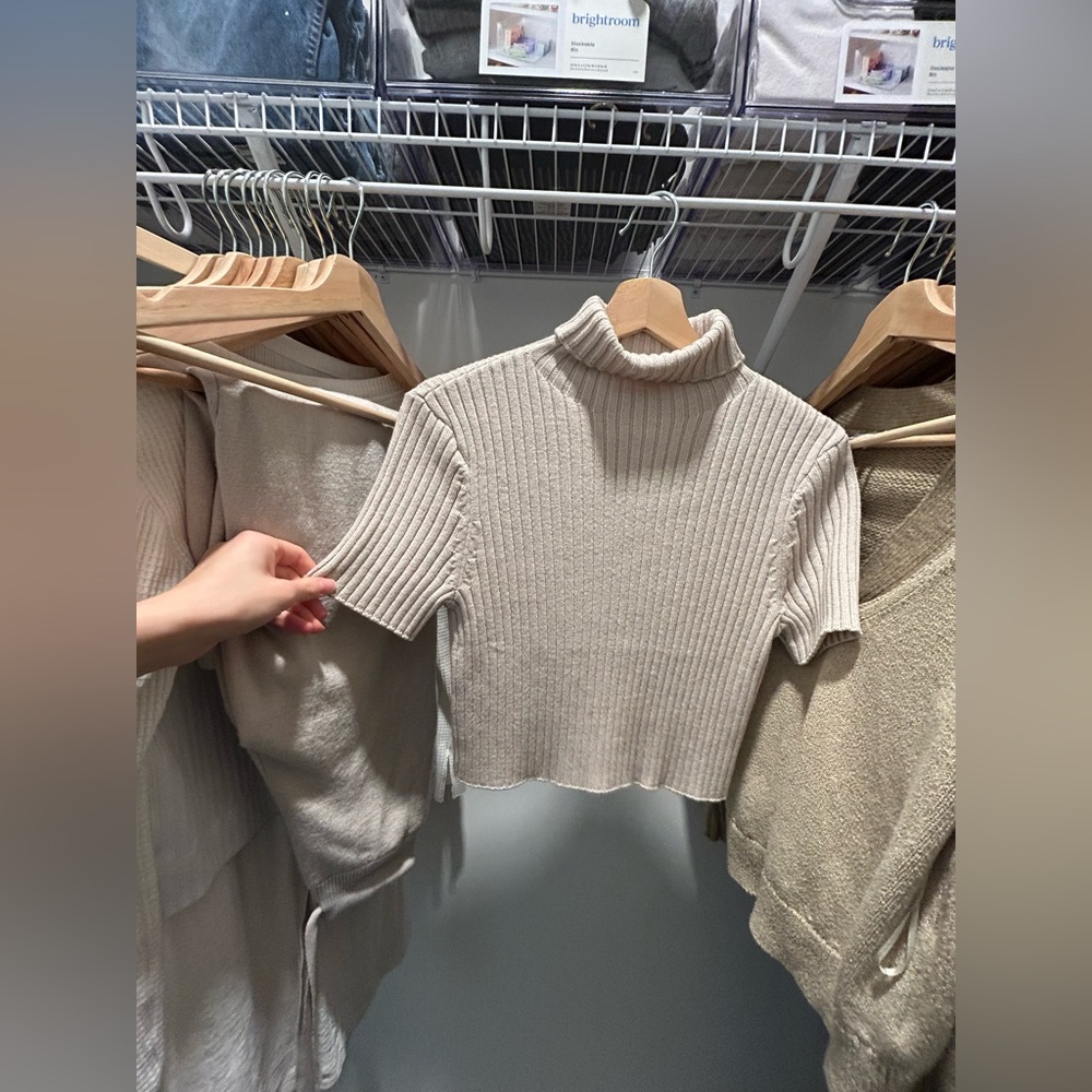 Staud Cropped Pink Turtleneck Top